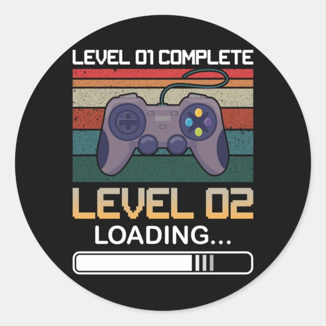 Level 01 Complete Level 02 | Birthday Video Game Classic Round Sticker (Front)