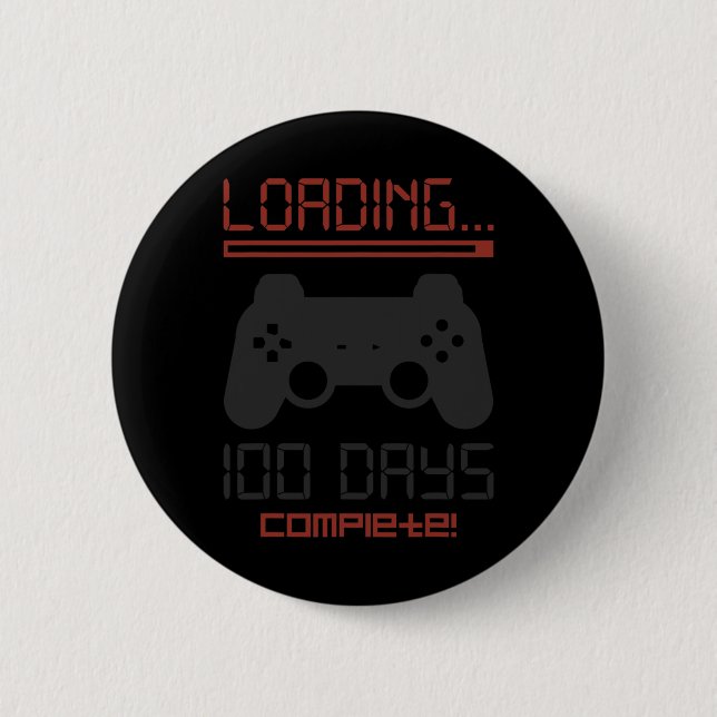 Level 100 Days Of School Complete Gamer Video Game Button (Front)