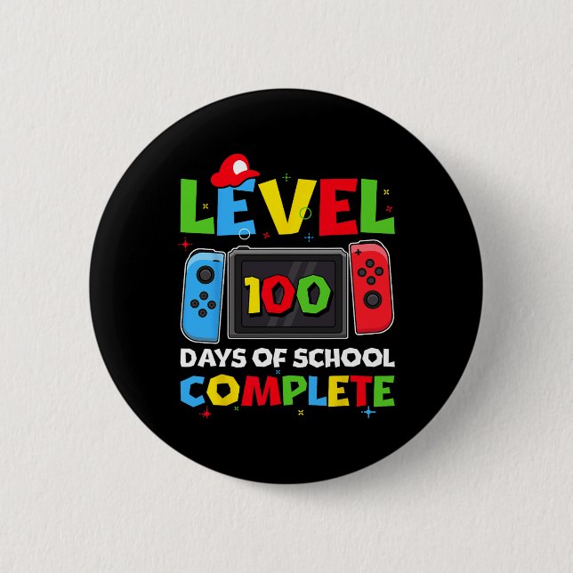 Level 100 Days Of School Complete Video Game 100th Button (Front)