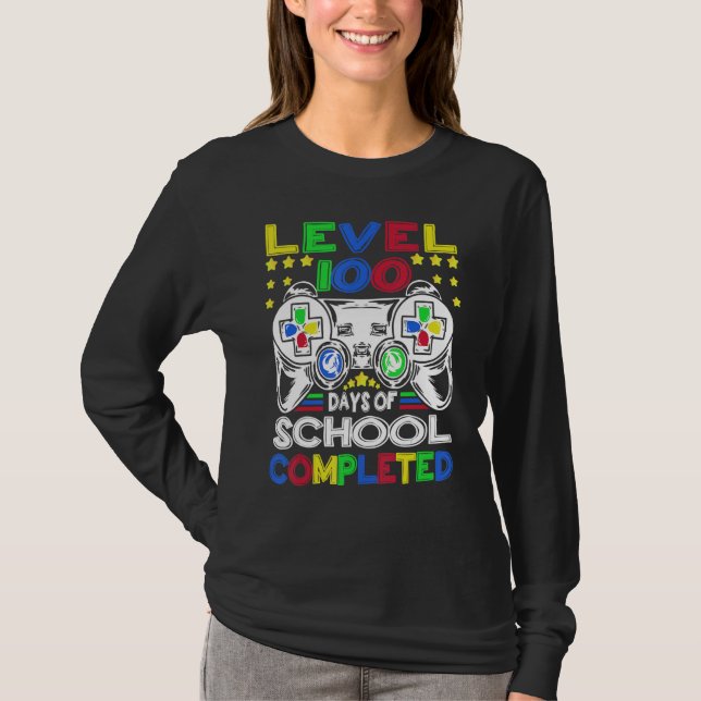 Level 100 Days Of School Completed 100th Day Gamer T-Shirt (Front)