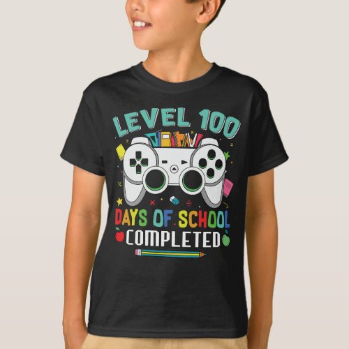 Level 100 Days Of School Completed for gamers 2023 T_Shirt