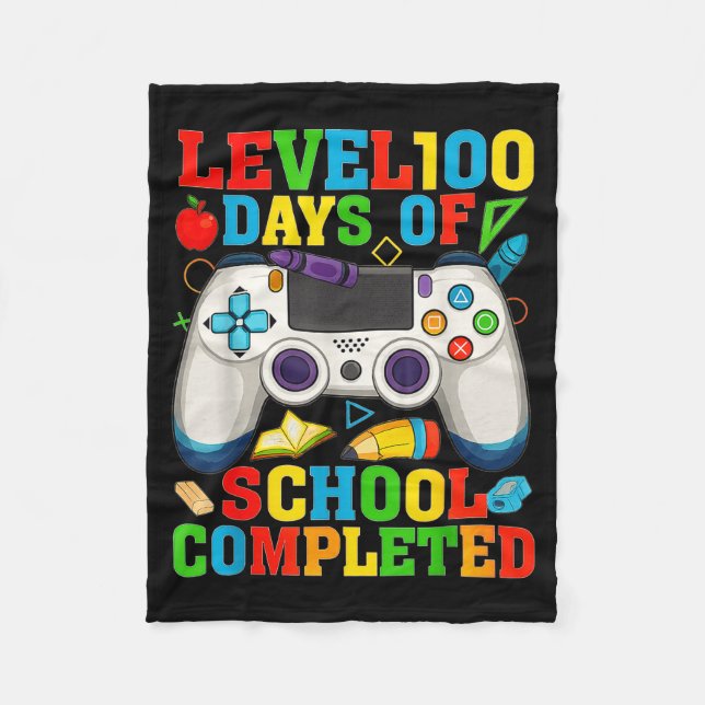 Level 100 Days Of School Unlocked Boys 100th Day O Fleece Blanket (Front)