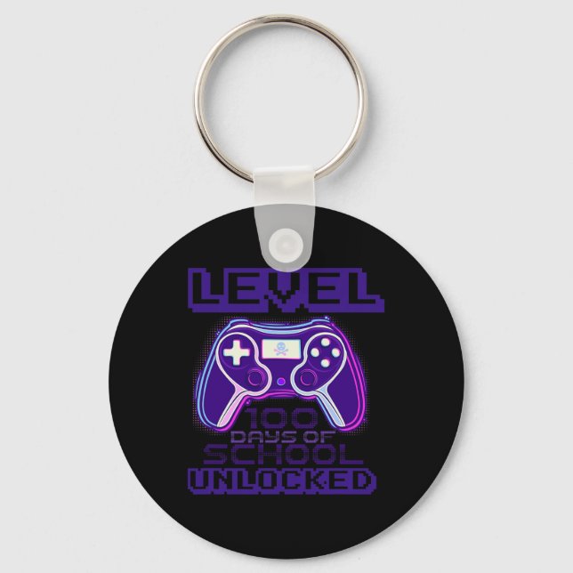Level 100 Days Of School Unlocked Boys Girls Kids  Keychain (Front)