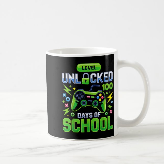 Level 100 Days Of School Unlocked Funny Video Game Coffee Mug (Right)
