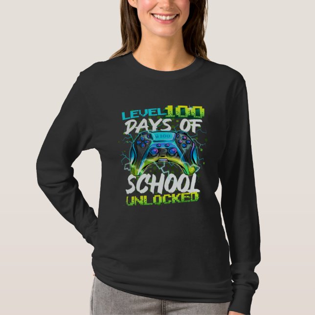 Level 100 Days Of School Unlocked Gamer Boy Girl V T-Shirt (Front)