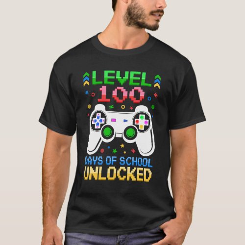 Level 100 Days Of School Unlocked Gamer Boys Funny T_Shirt