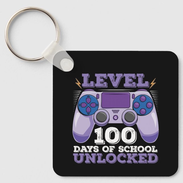 Level 100 Days Of School Unlocked Gamer Gaming Keychain (Front)