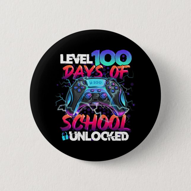 Level 100 Days Of School Unlocked Gamer Kids Video Button (Front)