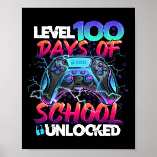 Level 100 Days Of School Unlocked Gamer Kids Video Poster