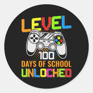 Level 100 Days Of School Unlocked Gamer Video Game Classic Round Sticker