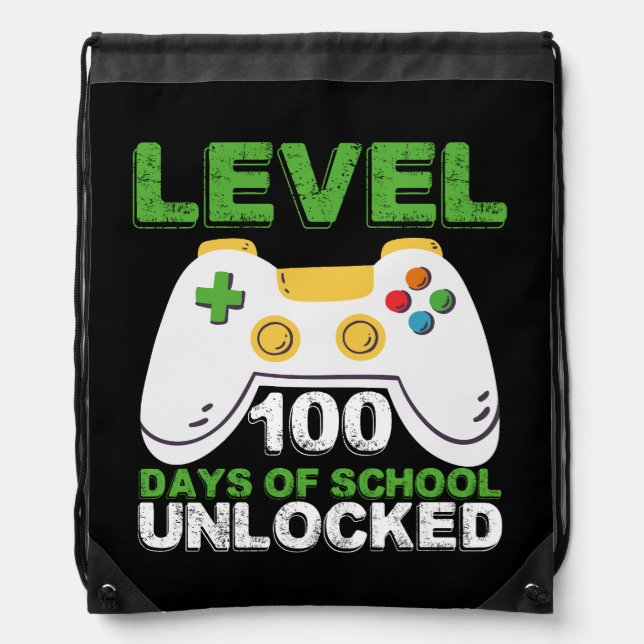 Level 100 Days Of School Unlocked Gamer Video Game Drawstring Bag (Front)