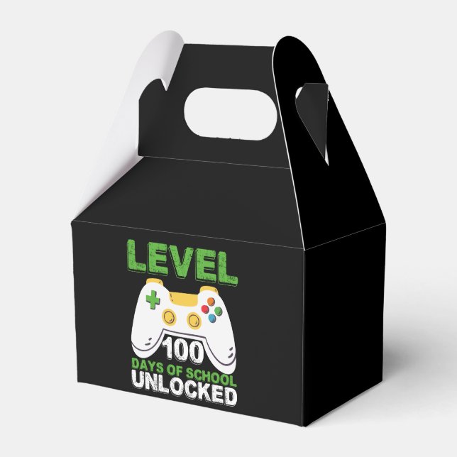 Level 100 Days Of School Unlocked Gamer Video Game Favor Boxes (Front Side)