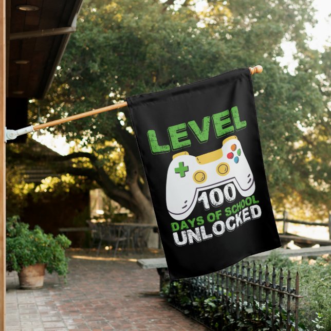 Level 100 Days Of School Unlocked Gamer Video Game House Flag (In SItu)