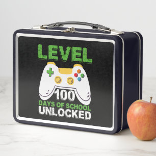 Level 100 Days Of School Unlocked Gamer Video Game Metal Lunch Box