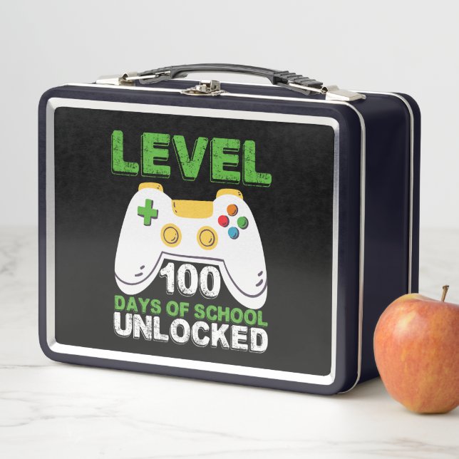 Level 100 Days Of School Unlocked Gamer Video Game Metal Lunch Box (In Situ)