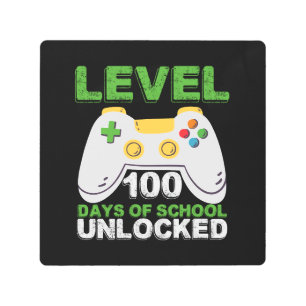 Level 100 Days Of School Unlocked Gamer Video Game Metal Print