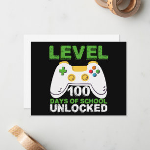 Level 100 Days Of School Unlocked Gamer Video Game Note Card