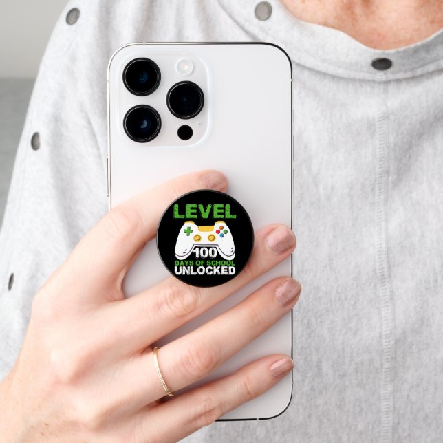 Level 100 Days Of School Unlocked Gamer Video Game PopSocket (Hand)