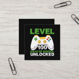 Level 100 Days Of School Unlocked Gamer Video Game Square Business Card