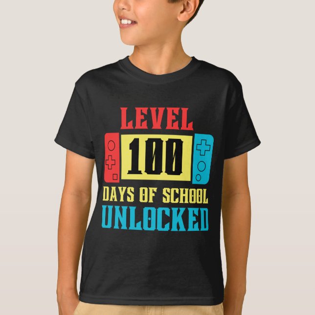 Level 100 Days Of School Unlocked Gamer Video Game T-Shirt (Front)