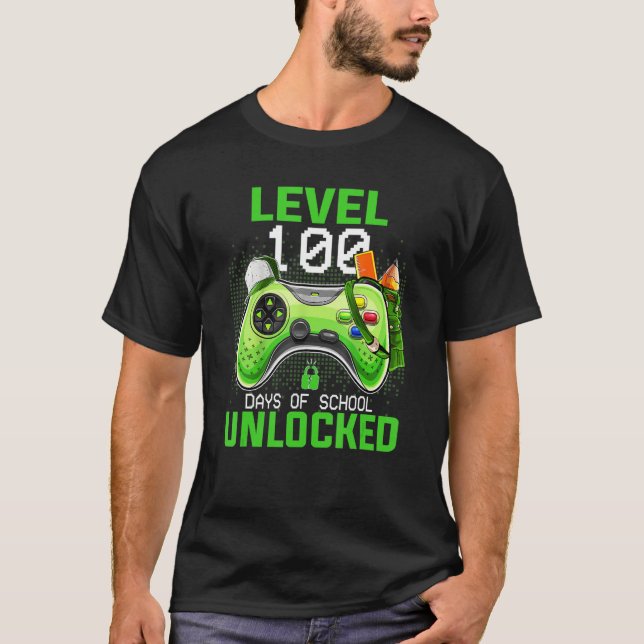 Level 100 Days Of School Unlocked Gamer Video Game T-Shirt (Front)