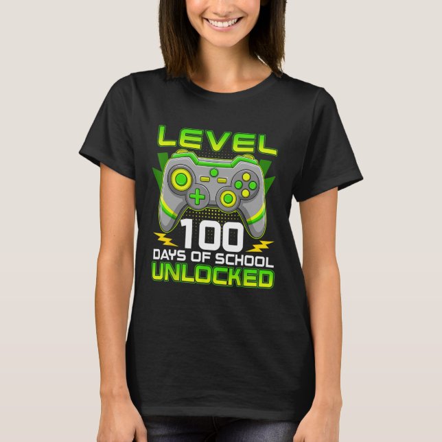 Level 100 Days Of School Unlocked Gamer Video Game T-Shirt (Front)