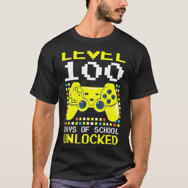 Level 100 Days Of School Unlocked Gamer Video Game T-Shirt (Front)