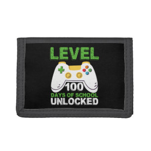 Level 100 Days Of School Unlocked Gamer Video Game Trifold Wallet