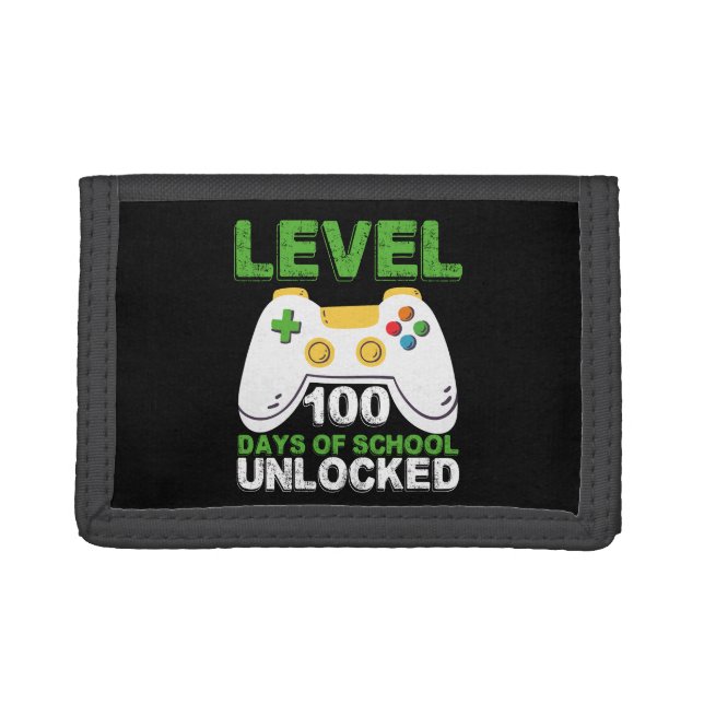 Level 100 Days Of School Unlocked Gamer Video Game Trifold Wallet (Front)