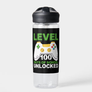 Level 100 Days Of School Unlocked Gamer Video Game Water Bottle