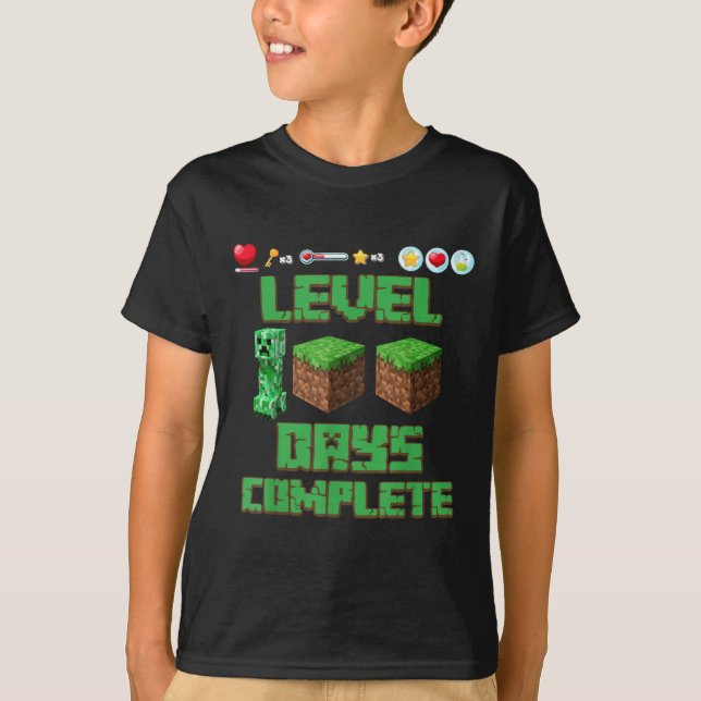 Level 100 Days Of School Unlocked Gaming Pixel 100 T-Shirt (Front)