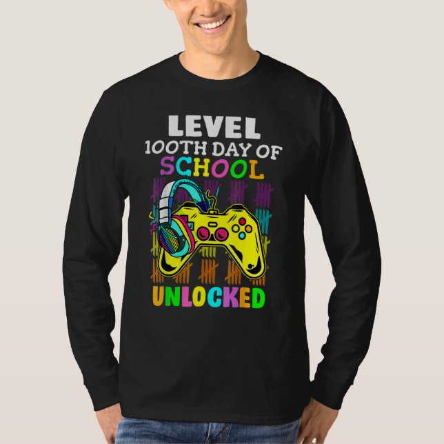 Level 100 Days Of School Unlocked Gaming Shirts, V T-Shirt (Front)
