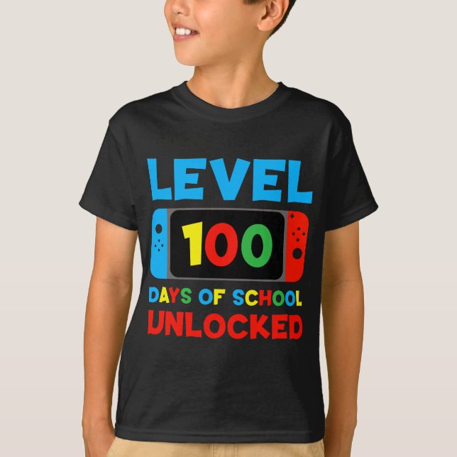 Level 100 Days of School Unlocked Kids T-Shirt  (Front)