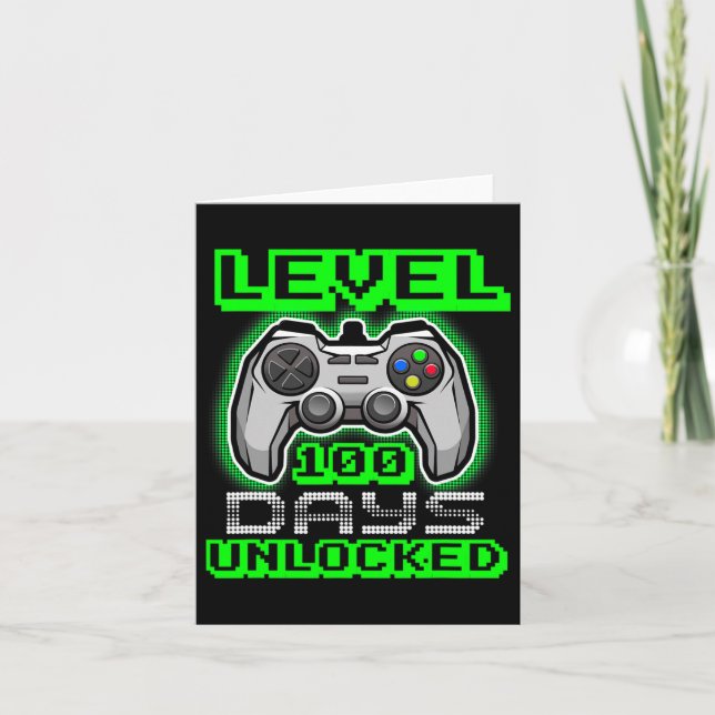 Level 100 Days Of School Unlocked Video Game Boys  Card (Front)