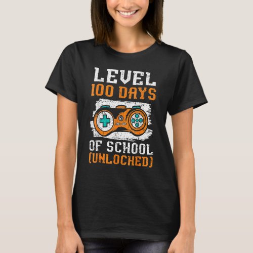 Level 100 Days Of School Unlocked Video Game Gamer T_Shirt