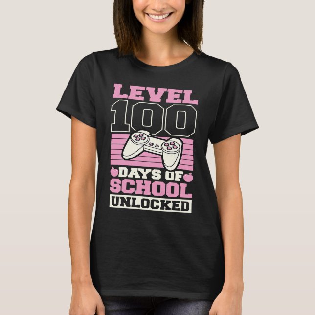 Level 100 Days Of School Unlocked Video Games Game T-Shirt (Front)