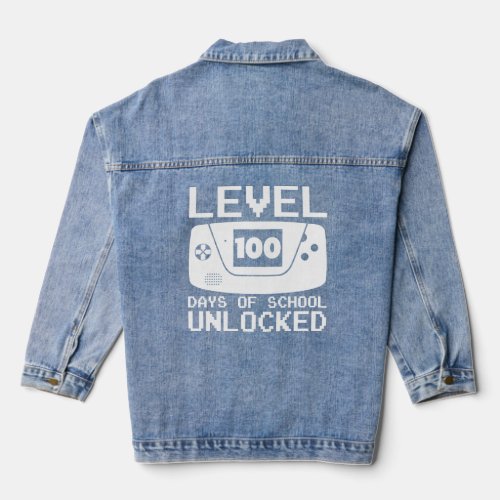 Level 100 Days Of School Unlocked Vintage Retro  Denim Jacket