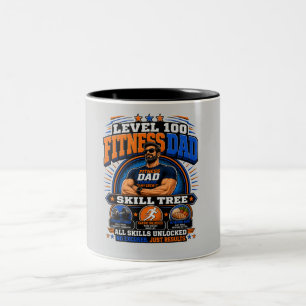 Level 100 Fitness Dad Shirt – Skill Tree Gym Dad T Two-Tone Coffee Mug