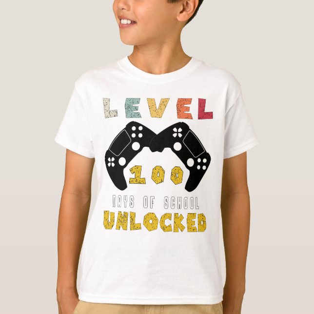 Level 100 Of school unlocked cool gamer boy T-Shirt (Front)
