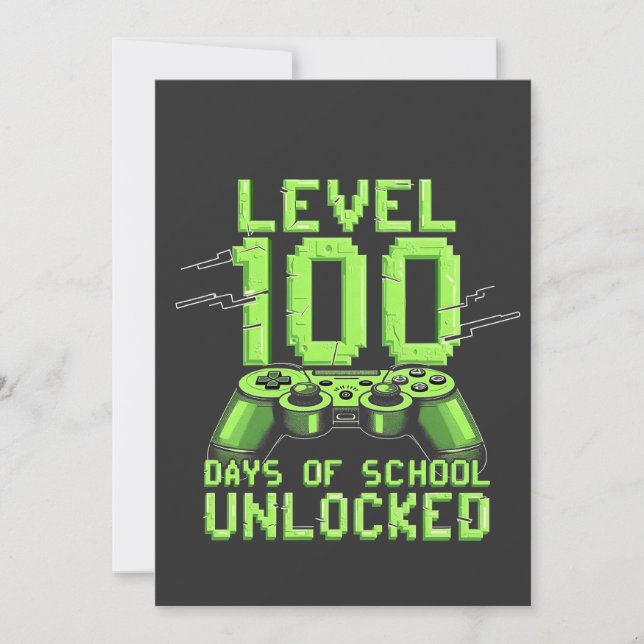 Level 100th Days of School Unlocked Gaming School Invitation (Front)