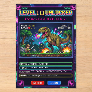 Level 10 Arcade Game T Rex Birthday Acrylic Invitations