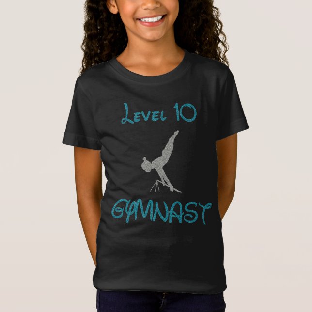 Level 10 Gymnast Fancy Font Glitter T-Shirt (Front)