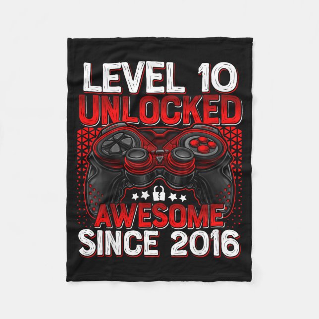 Level 10 Unlocked 10 Year Old Boys 10th Birthday B Fleece Blanket (Front)