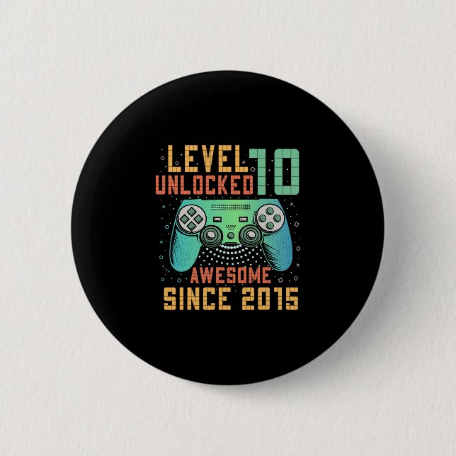 Level 10 Unlocked 10th Birthday 10 Year Old Boy Gi Button (Front)