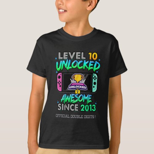 Level 10 Unlocked 10th Birthday 10 Year Old Boy  T_Shirt