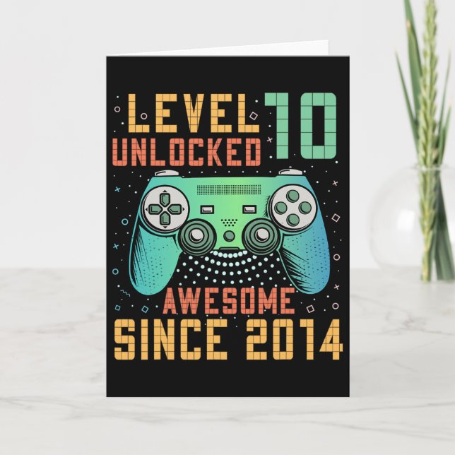 Level 10 Unlocked 10th Birthday 10 Year Old Gifts  Card (Front)