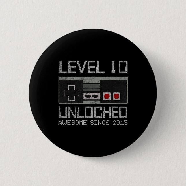 Level 10 Unlocked 10th Birthday 10 Year Old Video  Button (Front)