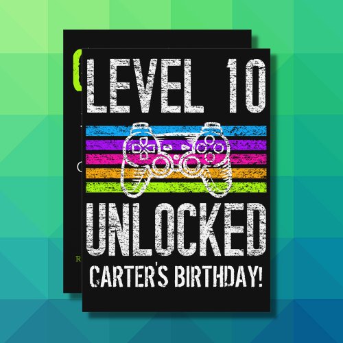 Level 10 Unlocked 10th Birthday Personalized Gamer Invitation