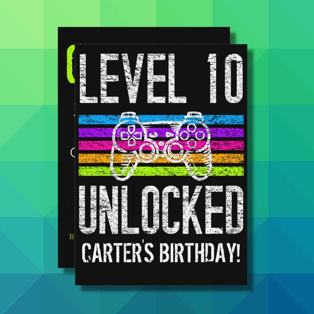 Level 10 Unlocked 10th Birthday Personalized Gamer Invitation (Creator Uploaded)