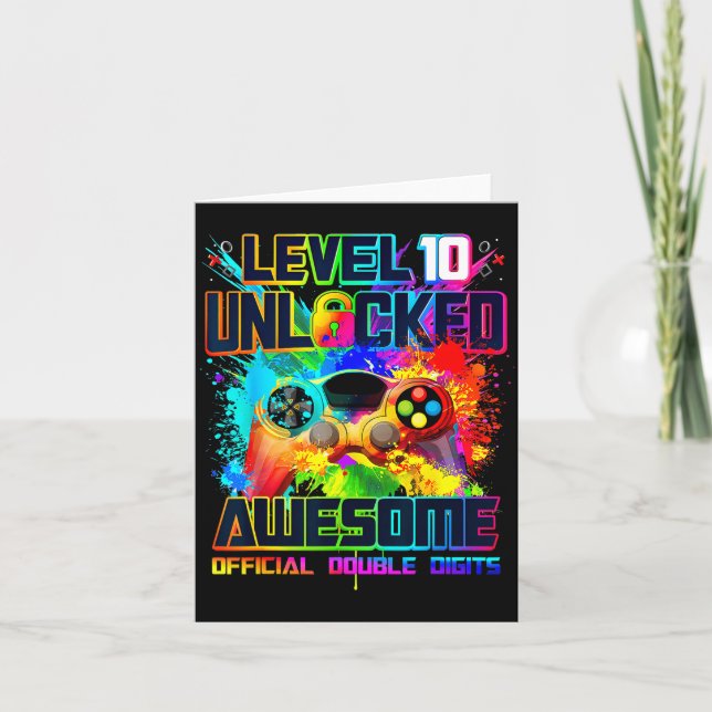 Level 10 Unlocked Awesome Gaming Birthday Boy 10th Card (Front)